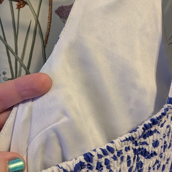 Sincerely Jewels Blue & White Linen Racer Back Midi Dress - Picture 5 of 6